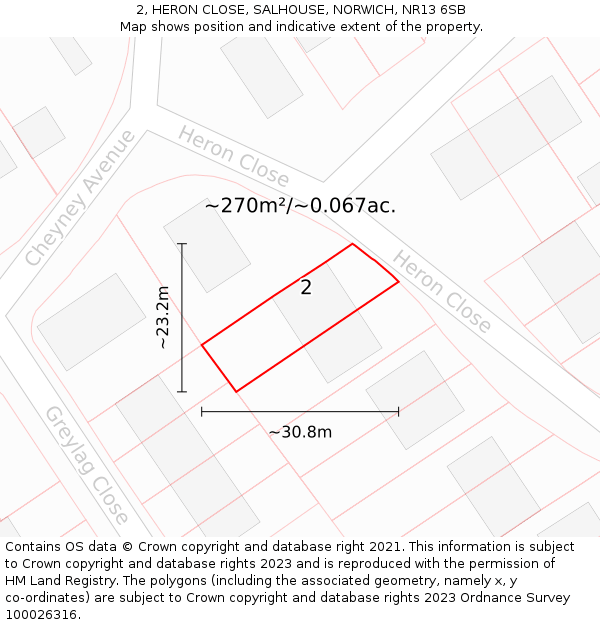 2, HERON CLOSE, SALHOUSE, NORWICH, NR13 6SB: Plot and title map