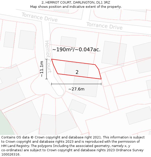 2, HERRIOT COURT, DARLINGTON, DL1 3RZ: Plot and title map