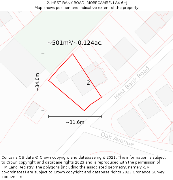 2, HEST BANK ROAD, MORECAMBE, LA4 6HJ: Plot and title map