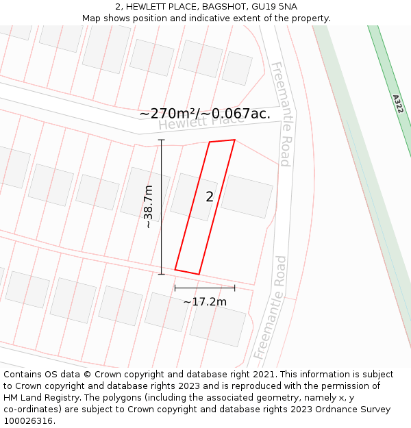 2, HEWLETT PLACE, BAGSHOT, GU19 5NA: Plot and title map