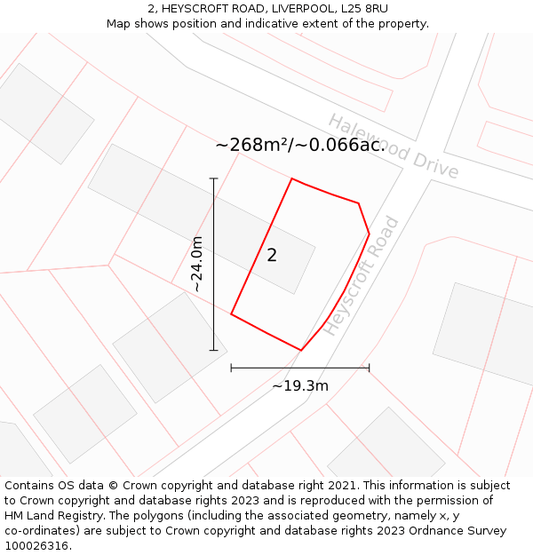 2, HEYSCROFT ROAD, LIVERPOOL, L25 8RU: Plot and title map