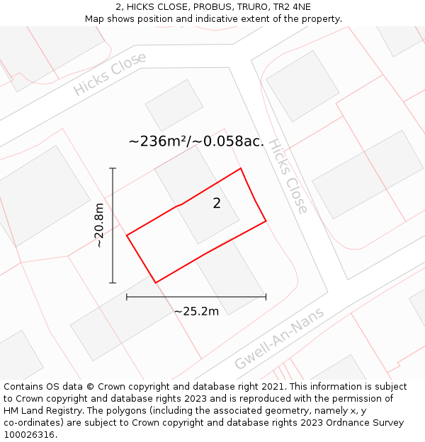 2, HICKS CLOSE, PROBUS, TRURO, TR2 4NE: Plot and title map