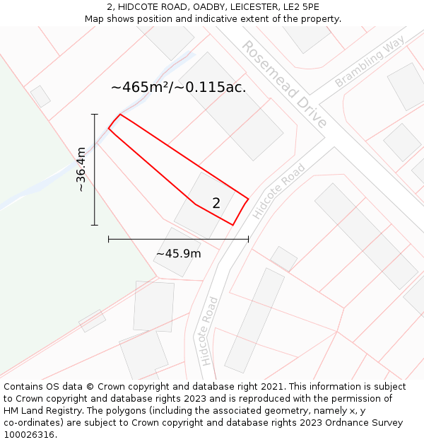 2, HIDCOTE ROAD, OADBY, LEICESTER, LE2 5PE: Plot and title map