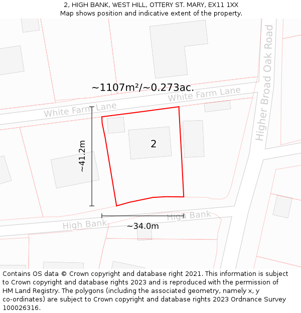 2, HIGH BANK, WEST HILL, OTTERY ST. MARY, EX11 1XX: Plot and title map