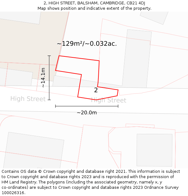 2, HIGH STREET, BALSHAM, CAMBRIDGE, CB21 4DJ: Plot and title map