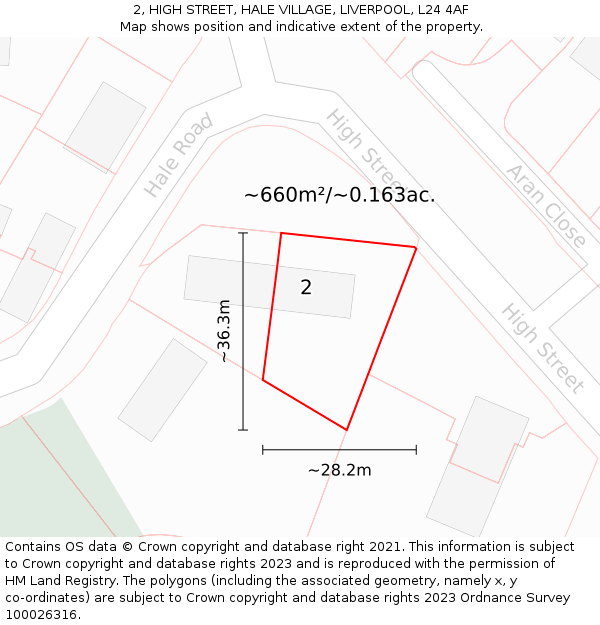 2, HIGH STREET, HALE VILLAGE, LIVERPOOL, L24 4AF: Plot and title map