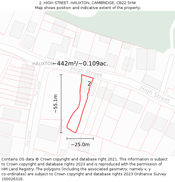 2, HIGH STREET, HAUXTON, CAMBRIDGE, CB22 5HW: Plot and title map