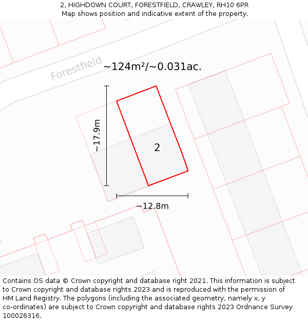 2, HIGHDOWN COURT, FORESTFIELD, CRAWLEY, RH10 6PR: Plot and title map