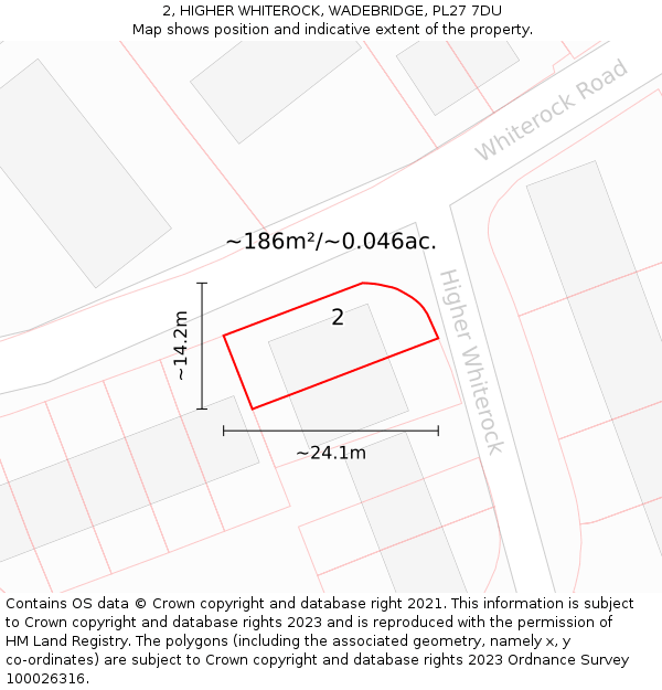 2, HIGHER WHITEROCK, WADEBRIDGE, PL27 7DU: Plot and title map