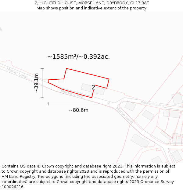 2, HIGHFIELD HOUSE, MORSE LANE, DRYBROOK, GL17 9AE: Plot and title map