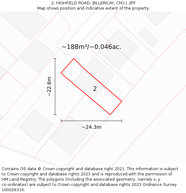 2, HIGHFIELD ROAD, BILLERICAY, CM11 2PF: Plot and title map