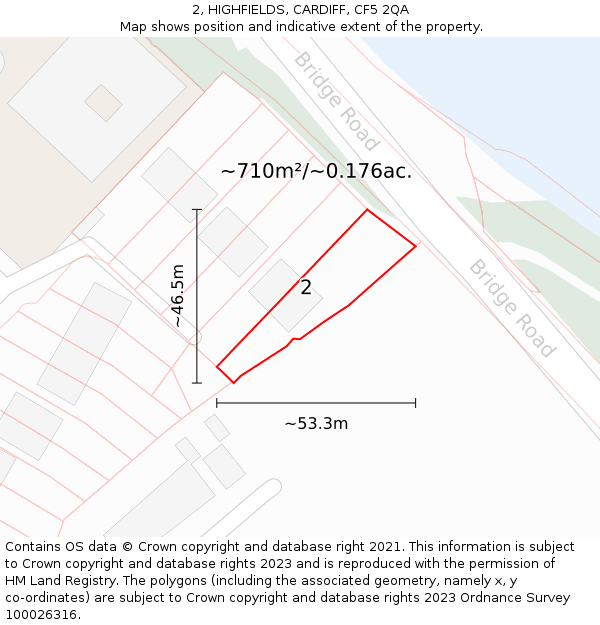 2, HIGHFIELDS, CARDIFF, CF5 2QA: Plot and title map