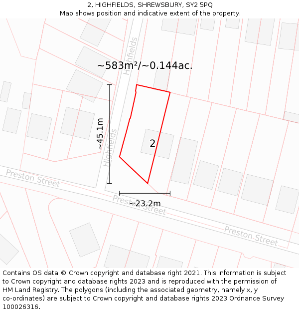 2, HIGHFIELDS, SHREWSBURY, SY2 5PQ: Plot and title map