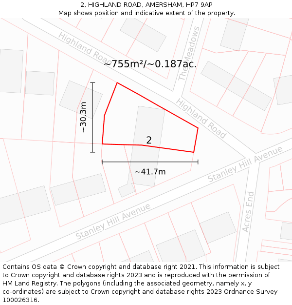 2, HIGHLAND ROAD, AMERSHAM, HP7 9AP: Plot and title map