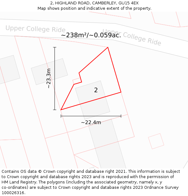 2, HIGHLAND ROAD, CAMBERLEY, GU15 4EX: Plot and title map