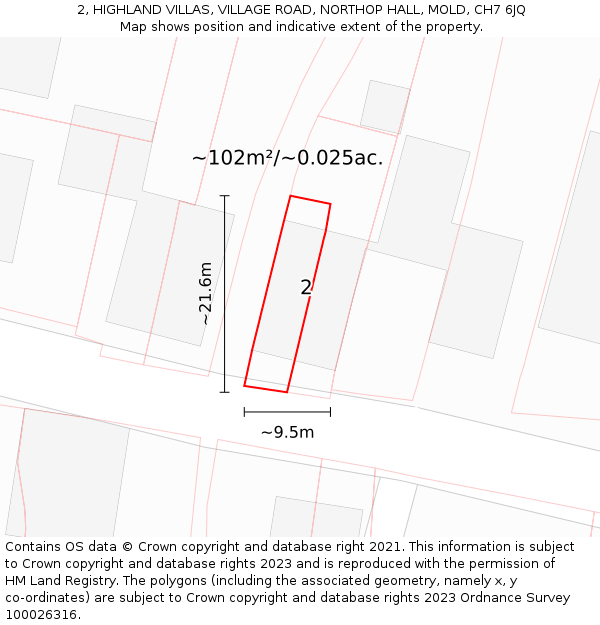 2, HIGHLAND VILLAS, VILLAGE ROAD, NORTHOP HALL, MOLD, CH7 6JQ: Plot and title map