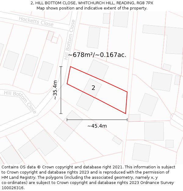 2, HILL BOTTOM CLOSE, WHITCHURCH HILL, READING, RG8 7PX: Plot and title map