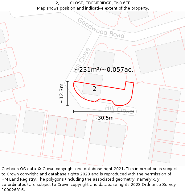 2, HILL CLOSE, EDENBRIDGE, TN8 6EF: Plot and title map