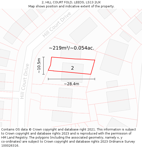 2, HILL COURT FOLD, LEEDS, LS13 2UX: Plot and title map