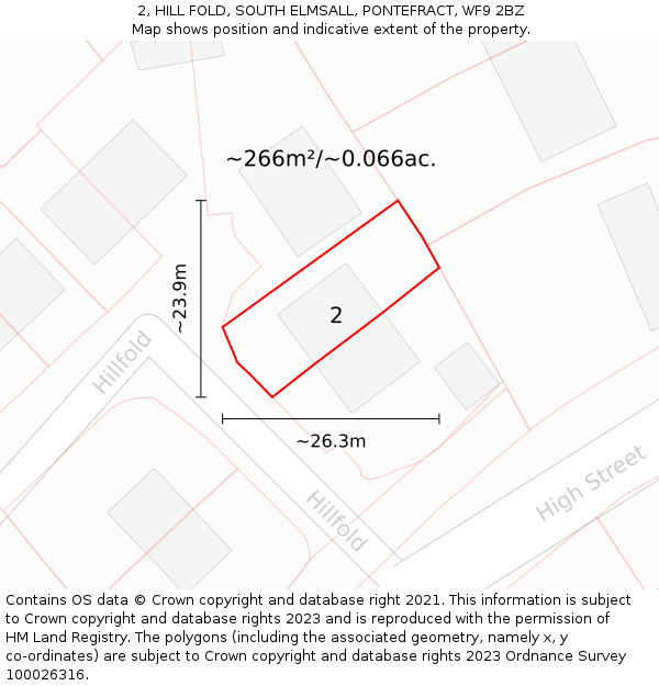 2, HILL FOLD, SOUTH ELMSALL, PONTEFRACT, WF9 2BZ: Plot and title map