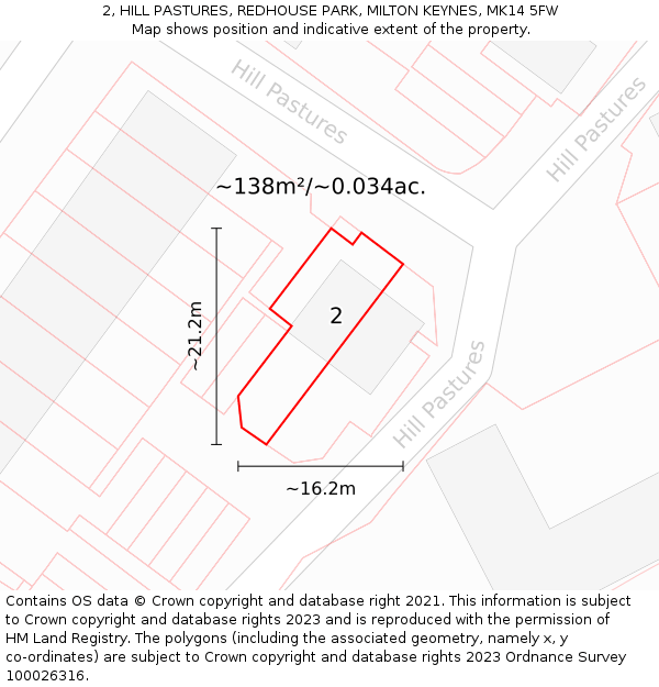 2, HILL PASTURES, REDHOUSE PARK, MILTON KEYNES, MK14 5FW: Plot and title map