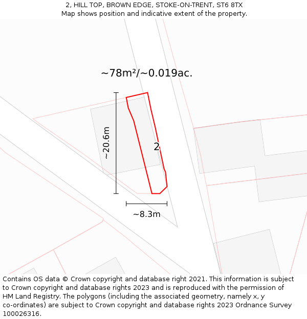 2, HILL TOP, BROWN EDGE, STOKE-ON-TRENT, ST6 8TX: Plot and title map