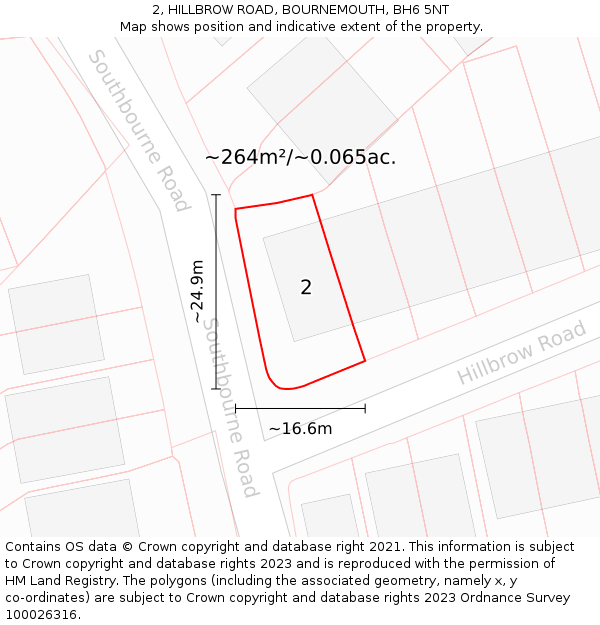 2, HILLBROW ROAD, BOURNEMOUTH, BH6 5NT: Plot and title map