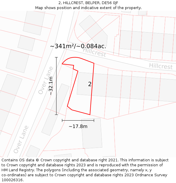 2, HILLCREST, BELPER, DE56 0JF: Plot and title map