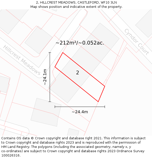 2, HILLCREST MEADOWS, CASTLEFORD, WF10 3LN: Plot and title map