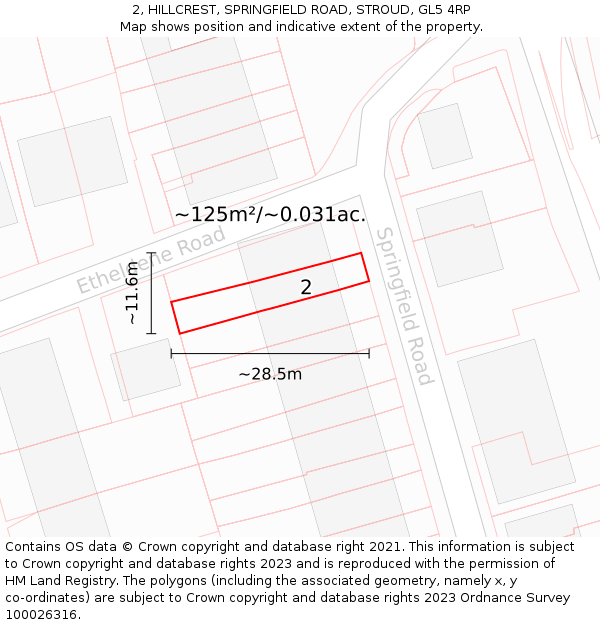 2, HILLCREST, SPRINGFIELD ROAD, STROUD, GL5 4RP: Plot and title map