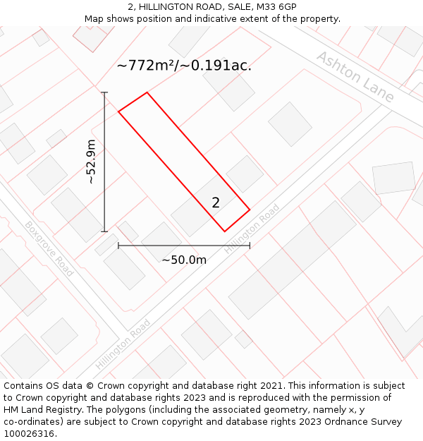 2, HILLINGTON ROAD, SALE, M33 6GP: Plot and title map