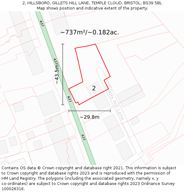 2, HILLSBORO, GILLETS HILL LANE, TEMPLE CLOUD, BRISTOL, BS39 5BL: Plot and title map