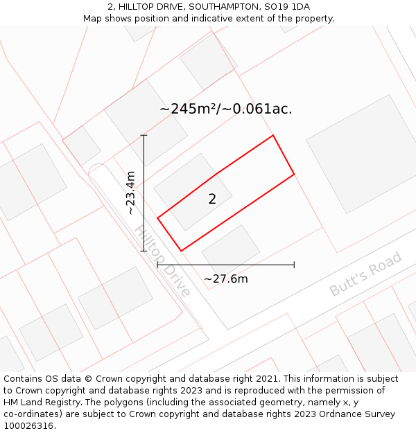 2, HILLTOP DRIVE, SOUTHAMPTON, SO19 1DA: Plot and title map