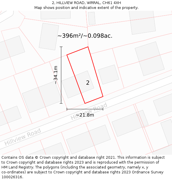 2, HILLVIEW ROAD, WIRRAL, CH61 4XH: Plot and title map