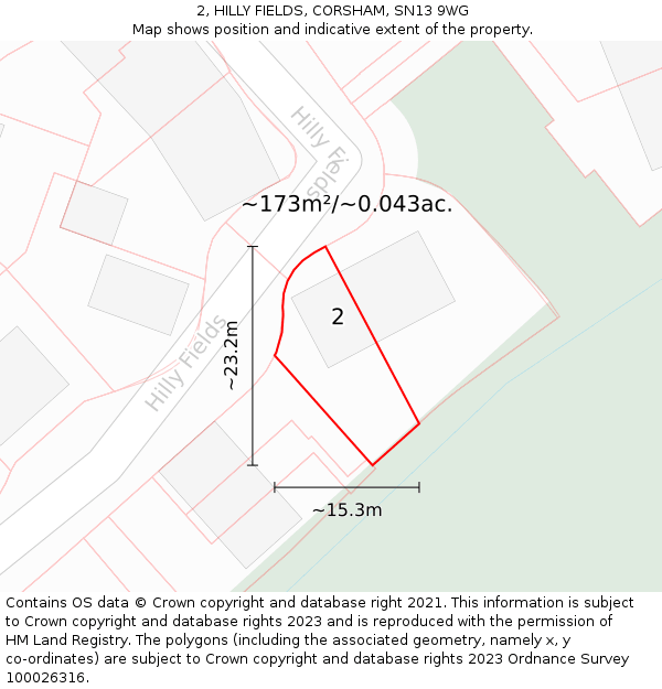 2, HILLY FIELDS, CORSHAM, SN13 9WG: Plot and title map