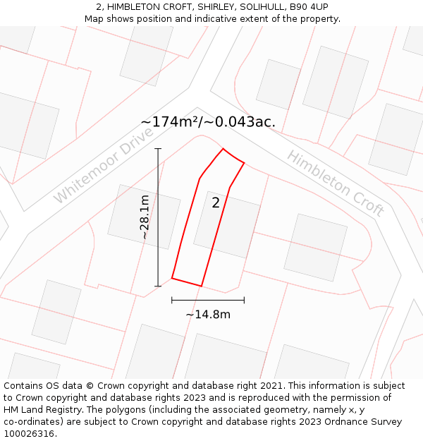 2, HIMBLETON CROFT, SHIRLEY, SOLIHULL, B90 4UP: Plot and title map