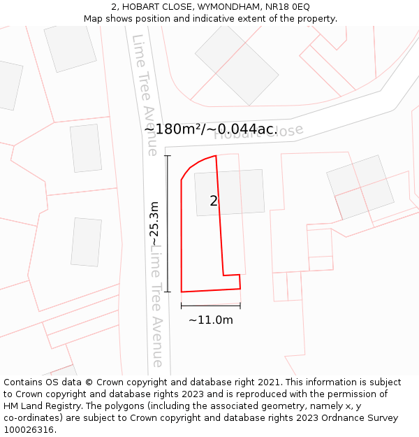 2, HOBART CLOSE, WYMONDHAM, NR18 0EQ: Plot and title map