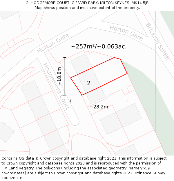 2, HODGEMORE COURT, GIFFARD PARK, MILTON KEYNES, MK14 5JR: Plot and title map