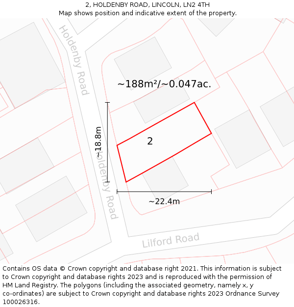 2, HOLDENBY ROAD, LINCOLN, LN2 4TH: Plot and title map