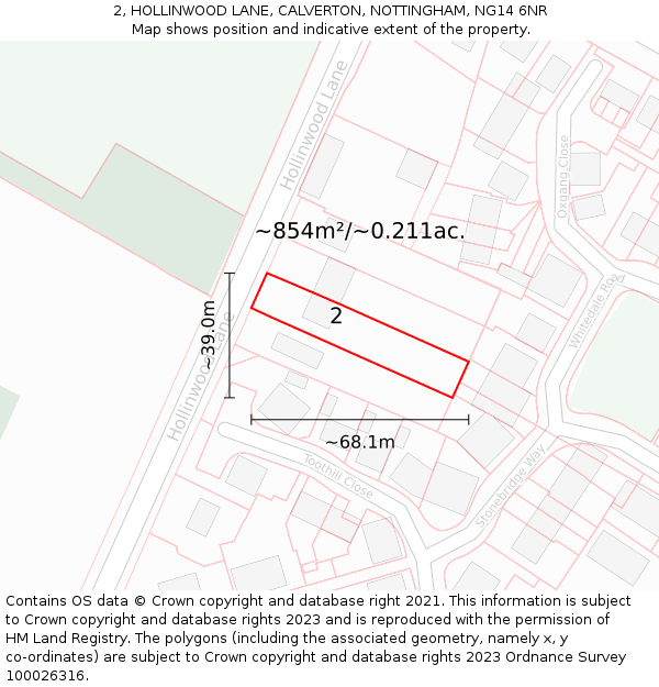 2, HOLLINWOOD LANE, CALVERTON, NOTTINGHAM, NG14 6NR: Plot and title map