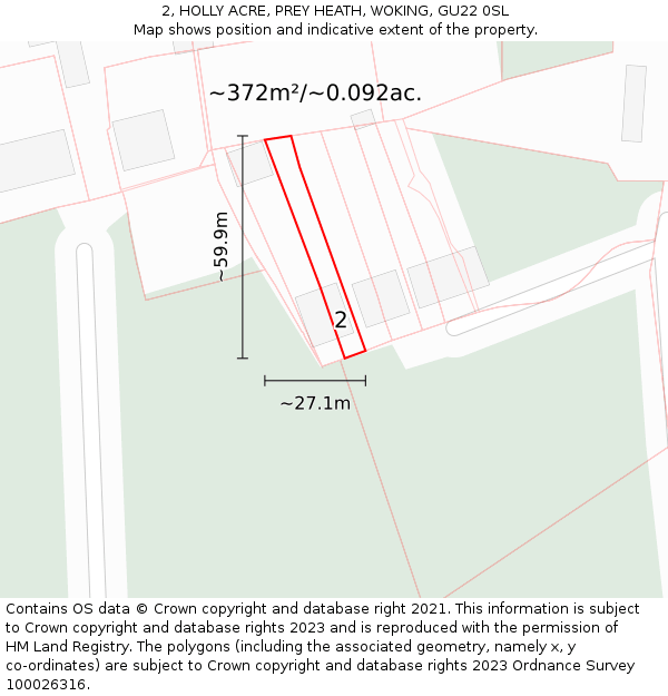 2, HOLLY ACRE, PREY HEATH, WOKING, GU22 0SL: Plot and title map
