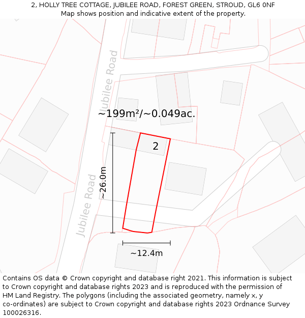 2, HOLLY TREE COTTAGE, JUBILEE ROAD, FOREST GREEN, STROUD, GL6 0NF: Plot and title map