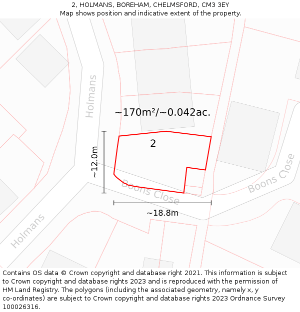 2, HOLMANS, BOREHAM, CHELMSFORD, CM3 3EY: Plot and title map