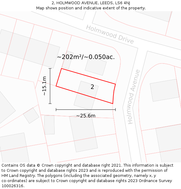 2, HOLMWOOD AVENUE, LEEDS, LS6 4NJ: Plot and title map