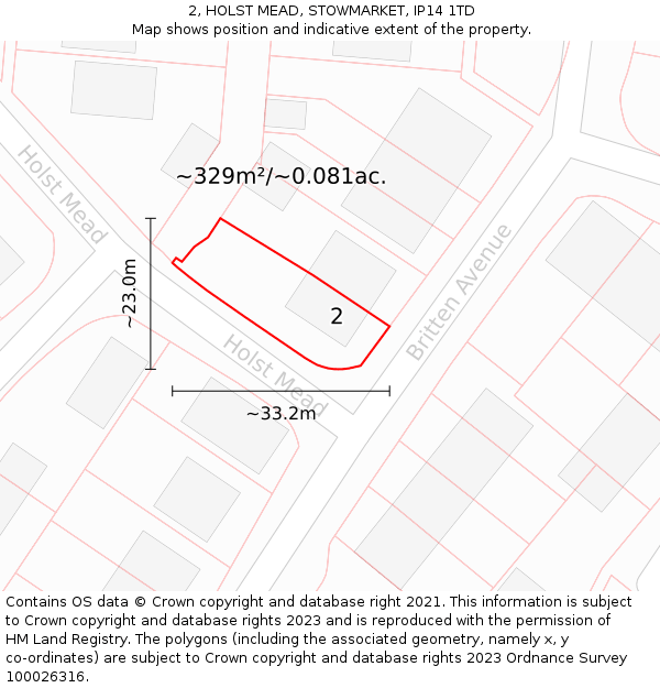 2, HOLST MEAD, STOWMARKET, IP14 1TD: Plot and title map