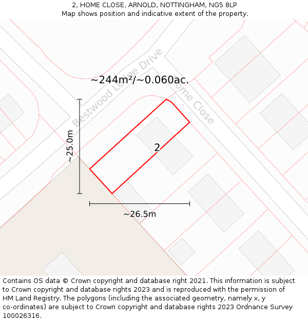 2, HOME CLOSE, ARNOLD, NOTTINGHAM, NG5 8LP: Plot and title map