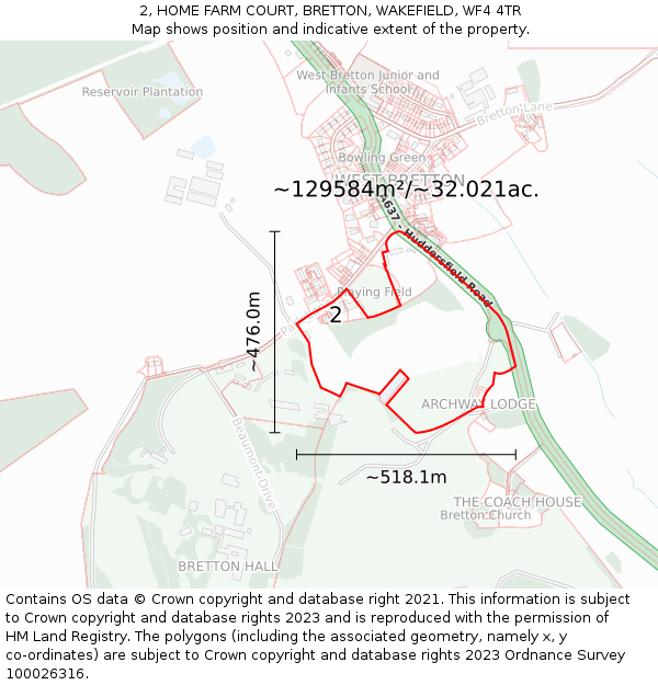2, HOME FARM COURT, BRETTON, WAKEFIELD, WF4 4TR: Plot and title map
