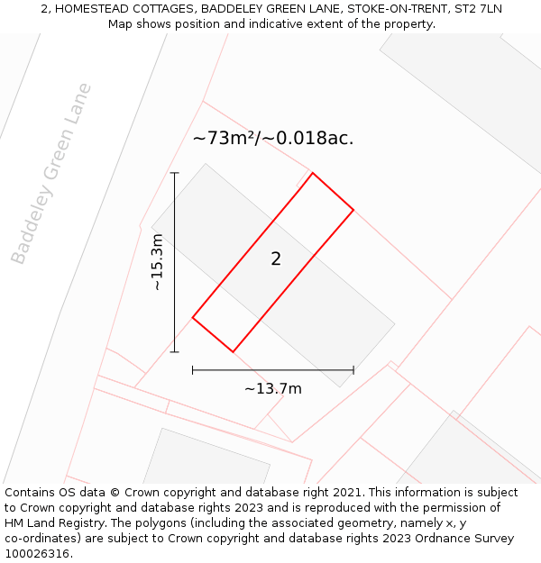 2, HOMESTEAD COTTAGES, BADDELEY GREEN LANE, STOKE-ON-TRENT, ST2 7LN: Plot and title map