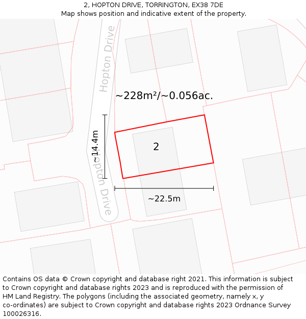 2, HOPTON DRIVE, TORRINGTON, EX38 7DE: Plot and title map