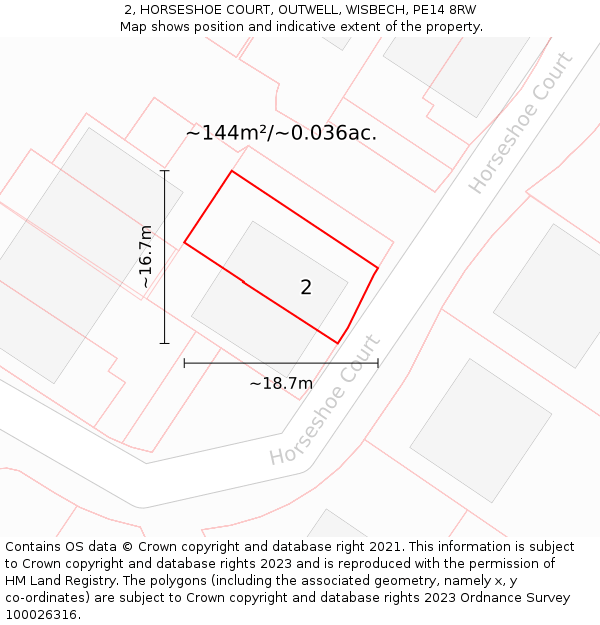 2, HORSESHOE COURT, OUTWELL, WISBECH, PE14 8RW: Plot and title map